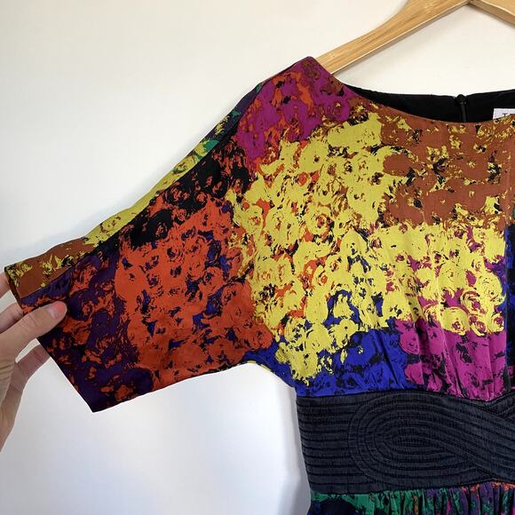 Trina Turk Shanghai Rainbow Splatter Belted Silk Dress Size 2 - Picture 4 of 9